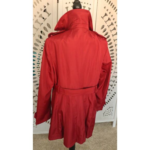 Calvin Klein Oxblood Red Trench Coat Belted Mid Length Double Breasted XL Womens - Picture 5 of 9